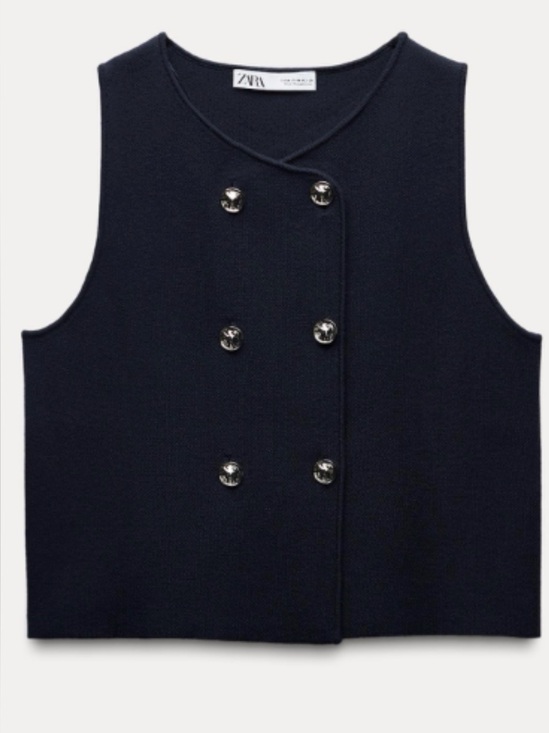 Zara Tops - Zara Navy Double-Row Button Knit Vest